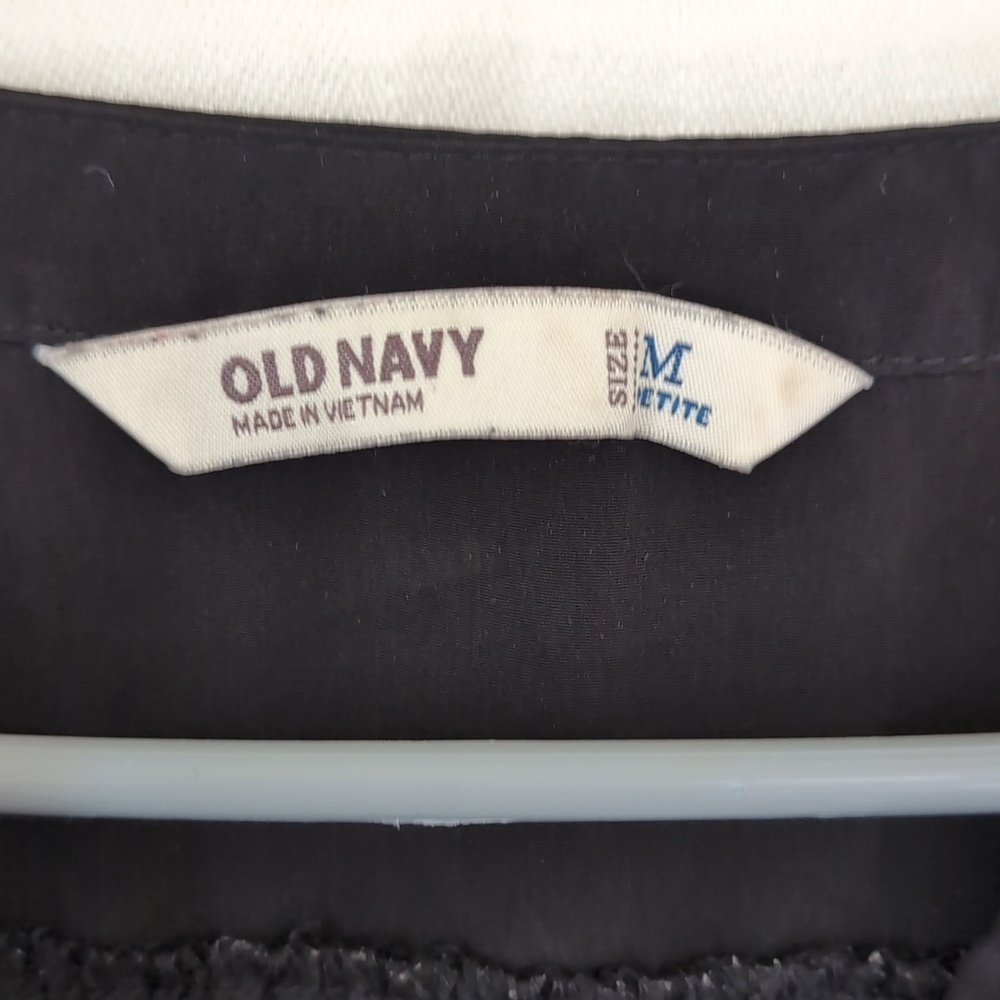 Old Navy Black Cinched Waist Shirt Dress 3/4 Sleeve Size Medium Petite - Picture 2 of 6